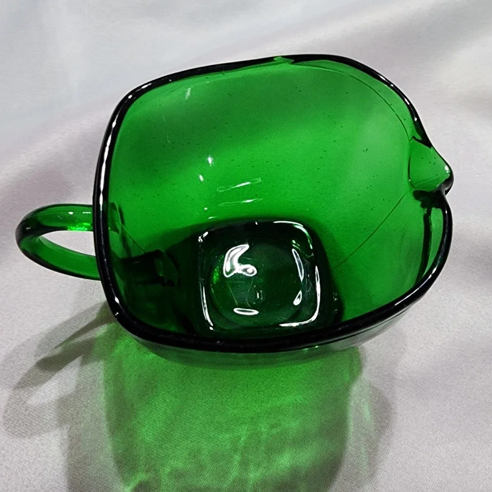 VTG Emerald Green Glass Creamer Pitcher Square Base Mid Century Modern 3 inch